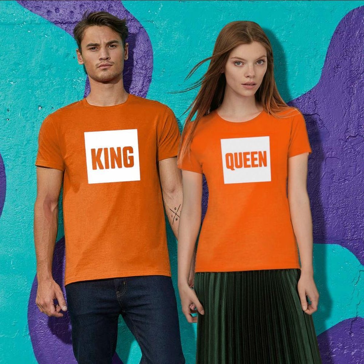 Oranje EK WK & Koningsdag T-Shirt Blok (HEREN - MAAT XS) | Oranje Kleding | Feestkleding